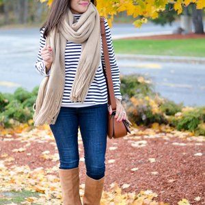 Ann Taylor beige oversized fringed scarf wrap
